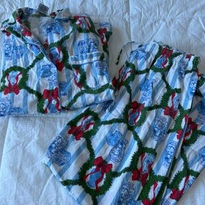 Festive Chinoiserie Blue and Red Pajama Set
